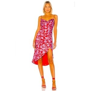 LOVERS + FRIENDS Noah Faux Wrap Dress Red & Purple Lined Spaghetti Strap Sz L
